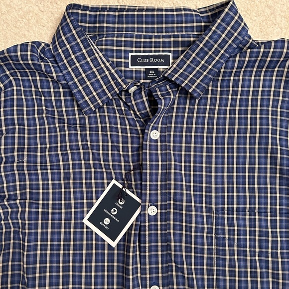 Club Room Long Sleeve Button Down Stretch Plaid Blue White Shirt Size 3XL - Picture 3 of 4